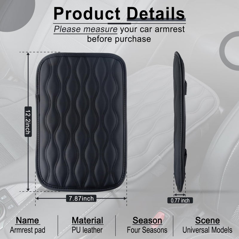 Amiss Auto Center Console Pad  Universal Waterproof Armrest Seat Box Cover  Car Interior Accessories  Leather Auto Armrest Cover Protector for Most Vehicle  SUV  Truck (Black) - Image 2